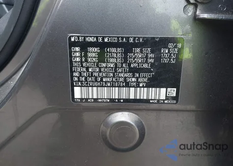 2018 Honda Hr-V Ex-L from USA, damaged, VIN 3CZRU6H79JM718784